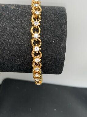 Gold tone and clear Crystal rhinestone tennis Link Bracelet - Women Jewelry